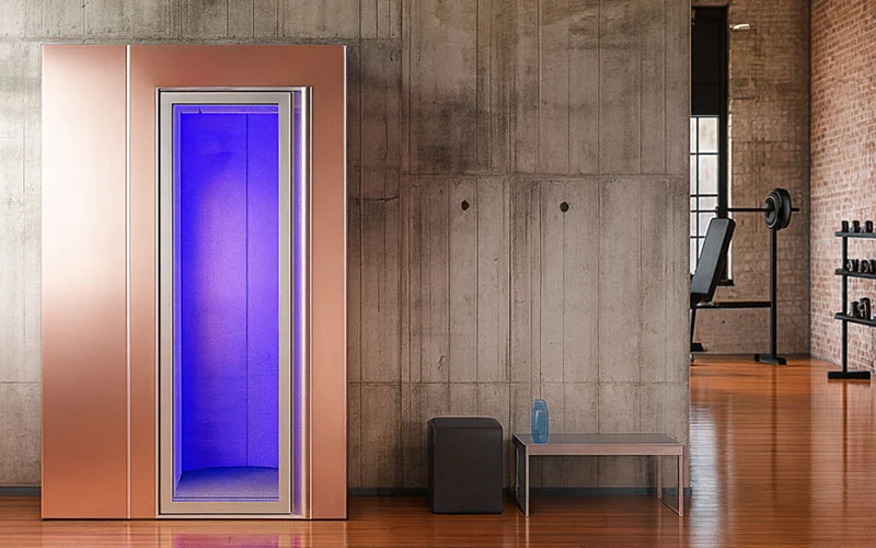 Copper-clad cryotherapy chamber integrated into a training space